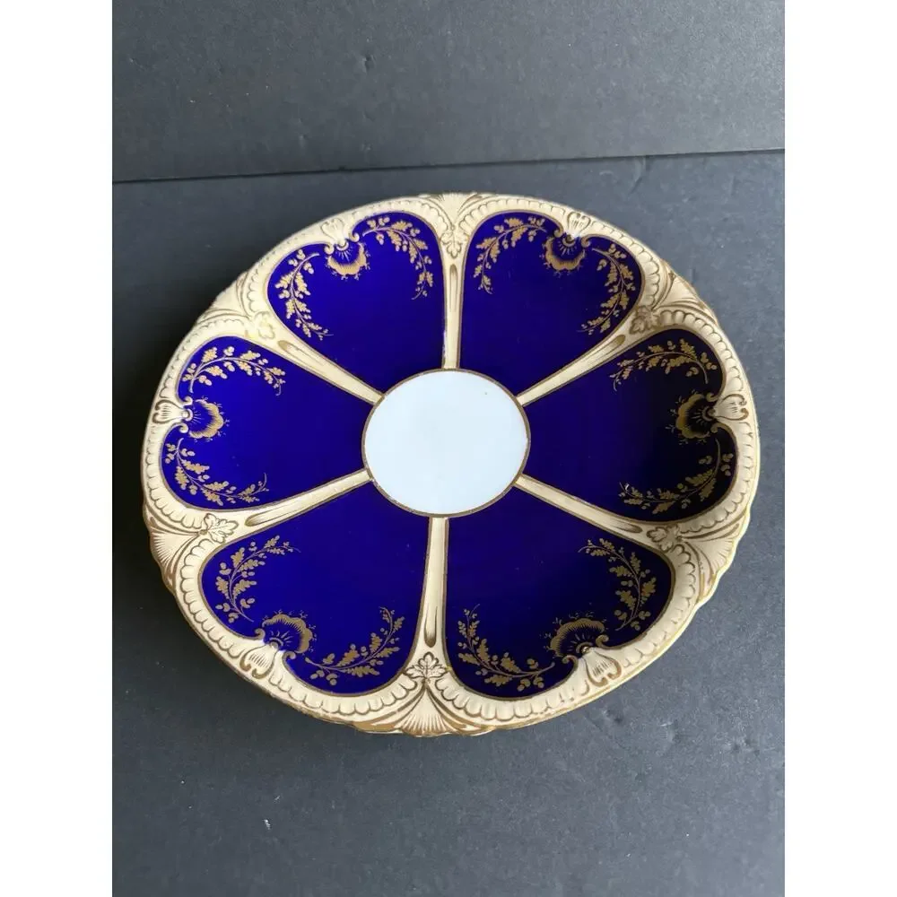 Vintage Bone China Blue White Serving Platter Gold Flower Trim Servingware 9”